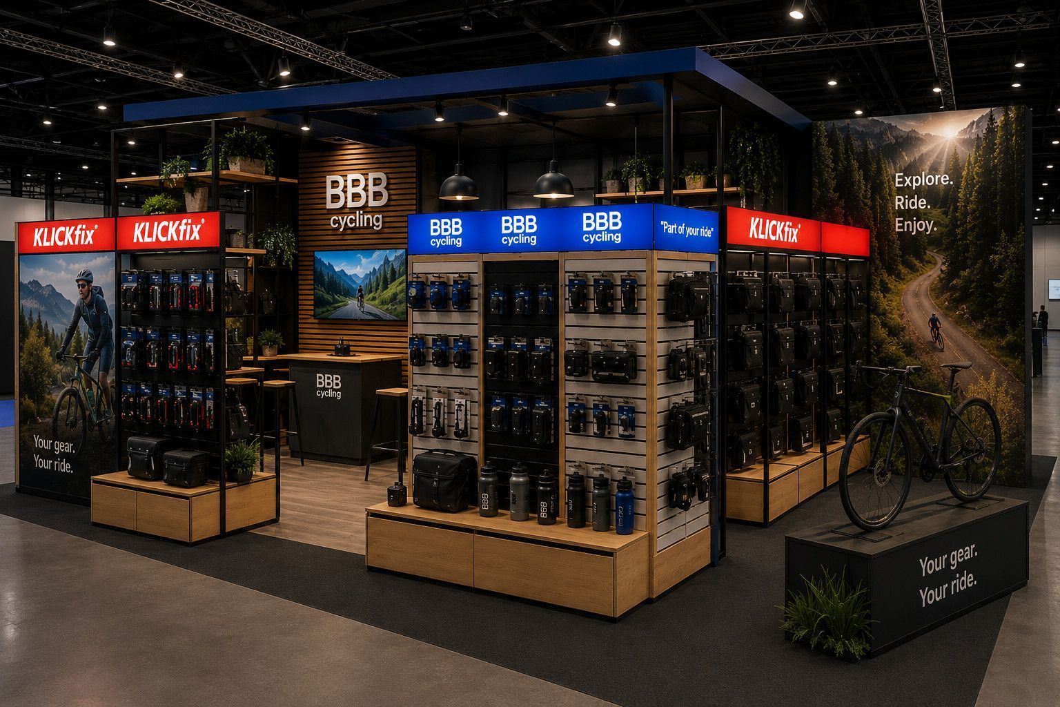 Caisson lumineux et podium bois sur mesure pour stand salon