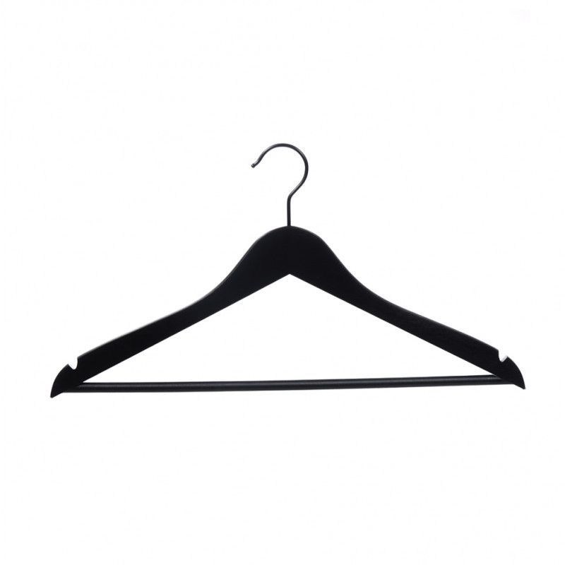 10 Black wooden hangers with bar 44cm : Cintres magasin