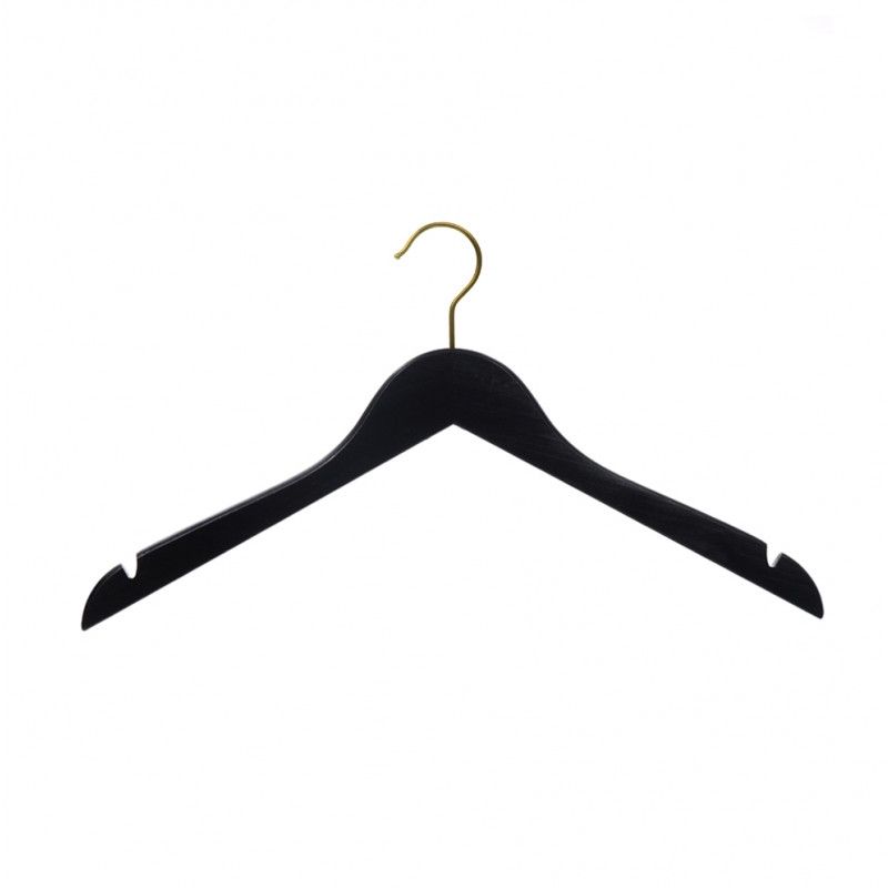 10 Hanger Black wood for stores 44 cm gold hook : Cintres magasin