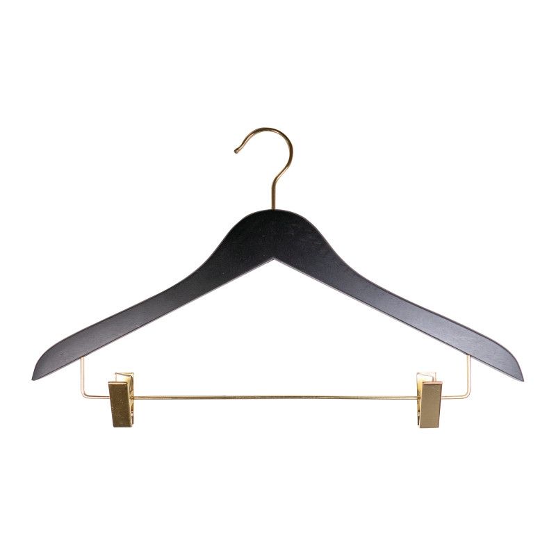 10 Schwarz Kleiderbugel 44 cm mit golden Clips : Cintres magasin