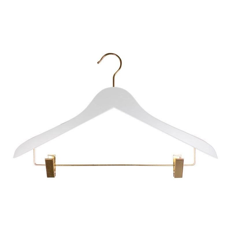 10 wooden hangers white with gold hook 44 cm : Portants shopping