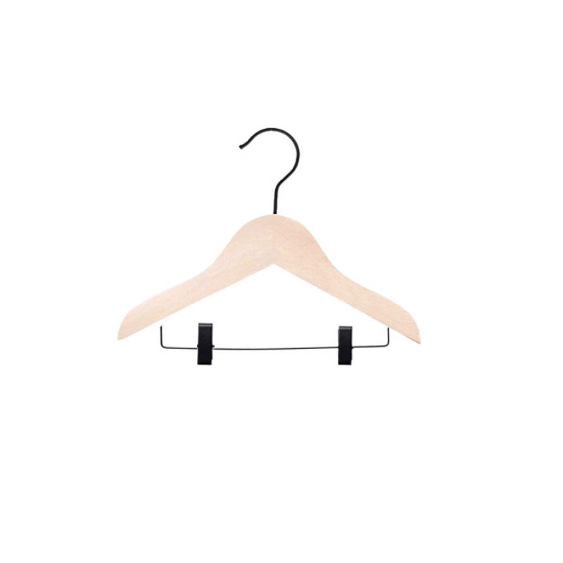 10x Cintres enfant bois brut 26cm pince metal noir : Cintres magasin