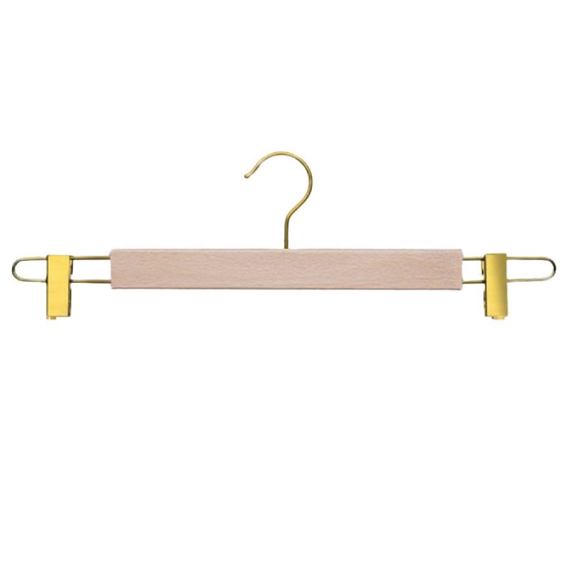 Esta percha de madera en bruto de 42 cm combina ... 10x Perchas madera natural 42cm gancho pinzas dorada : Cintres magasin
