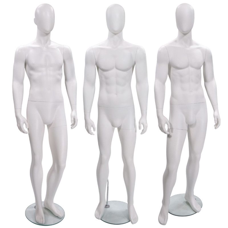 3 manichini uomo bianco astratto vetrina : Mannequins vitrine