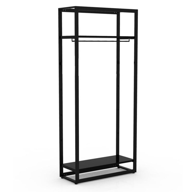 Gondole magasin pour vêtements en métal noir, avec ... Gondole vêtements noir avec étagères H240 x 107 x 45 CM : Mobilier shopping