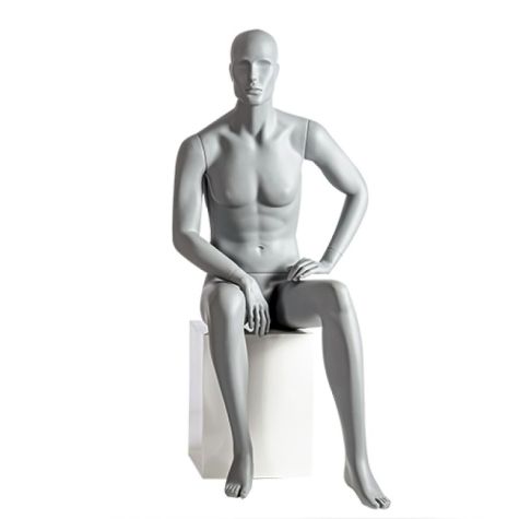 Mannequin de vitrine homme gris (RAL7042) en position assis d ... Mannequin de vitrine homme gris assis décontracté : Mannequins vitrine