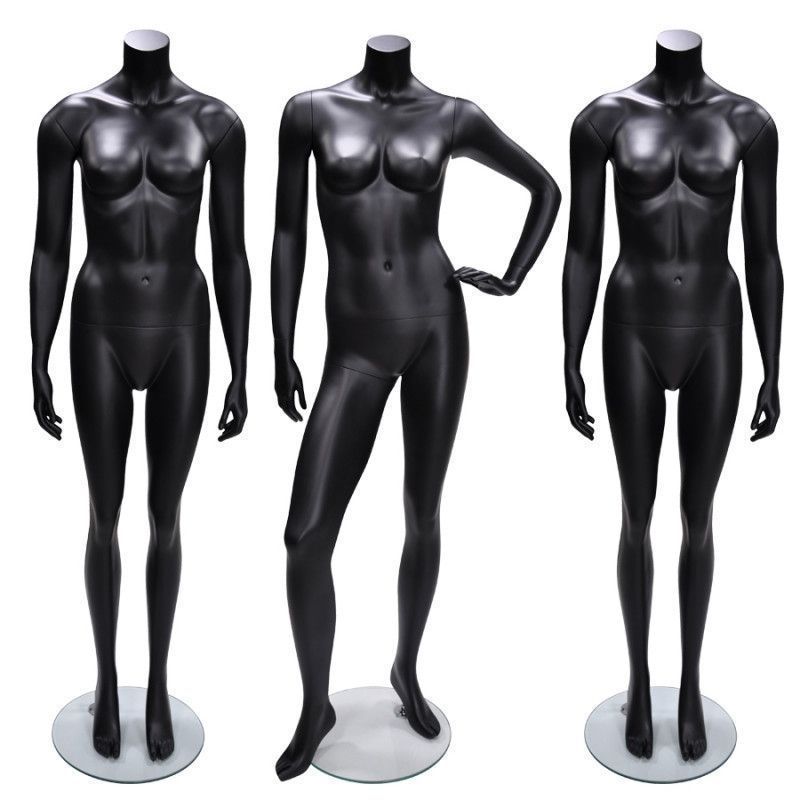 Pack of 3 black display mannequins headless. Double fixing, round ... Package deal 3x headless female mannequin black finish : Mannequins vitrine