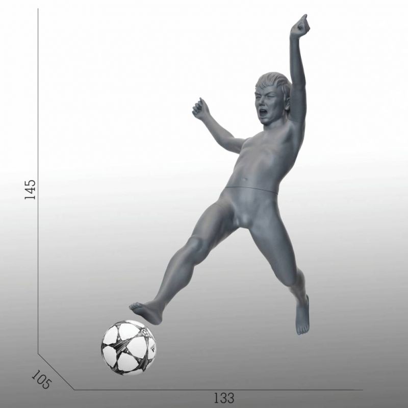 Our children's football display mannequins in authentic poses and ... Soccer kid mannequin with base gray color : Mannequins vitrine