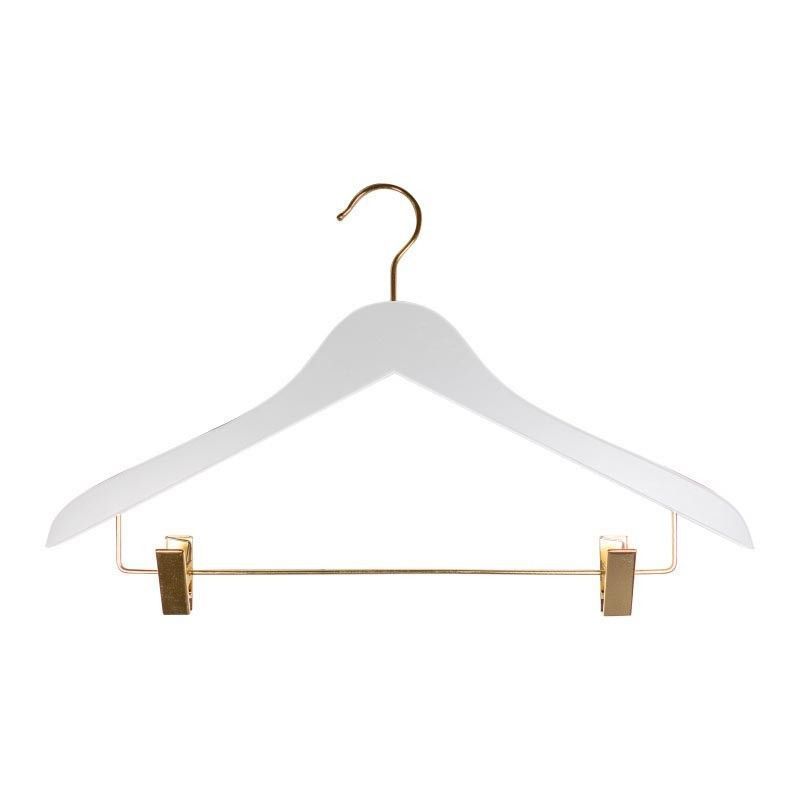 50 perchas de madera blancas con gancho dorado 44 cm : Portants shopping
