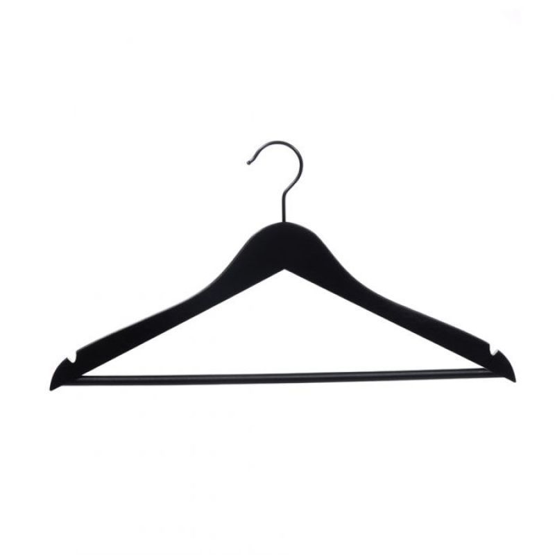 50 schwarze Holzb&uuml;gel mit Stange 44cm : Cintres magasin