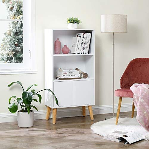 Biblioth&eacute;que en bois blanc avec placard int&eacute;gr&eacute;s : Mobilier bureau