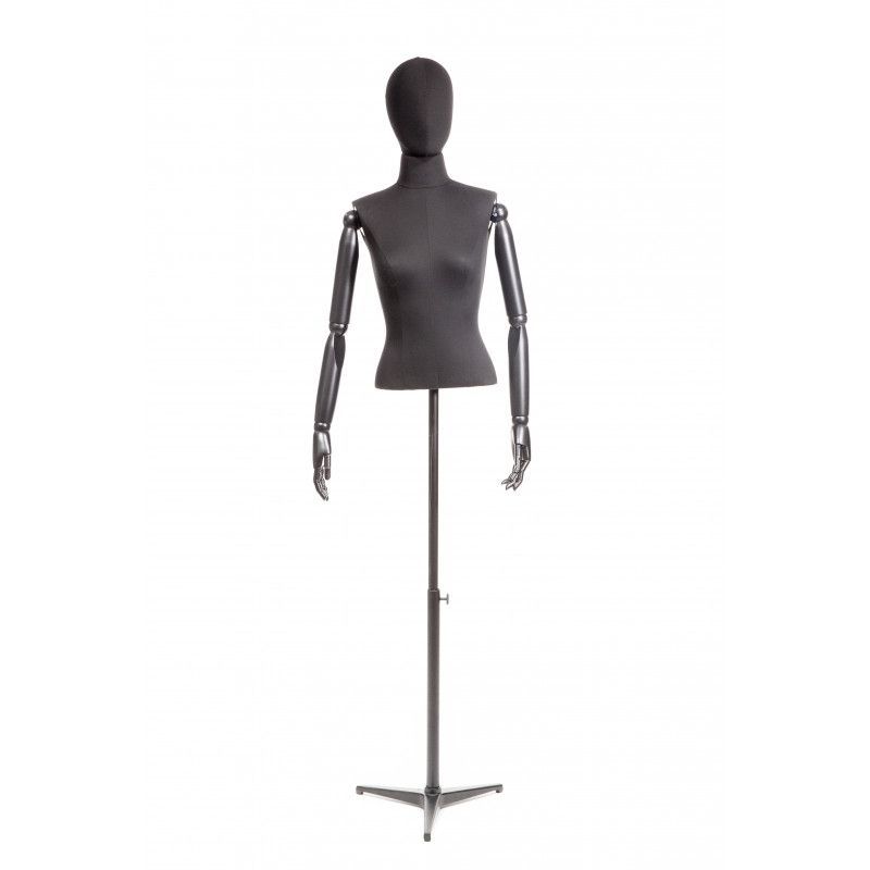 Black half female bust with wooden arms and head : Mannequins vitrine