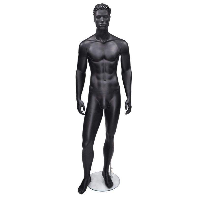 Black mat stylised with hair male mannequin : Mannequins vitrine