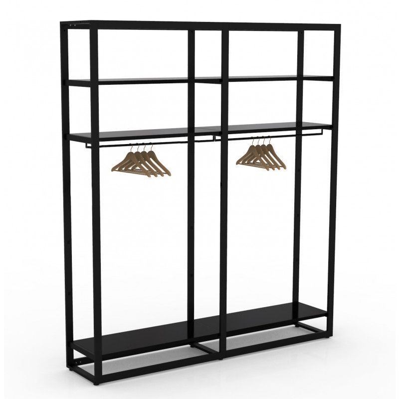 Black metal gondola for clothes - H 240 x  210 x 45 cm : Mobilier shopping