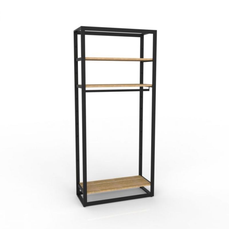 Black Modular Rack with Wooden Shelves : Mobilier shopping