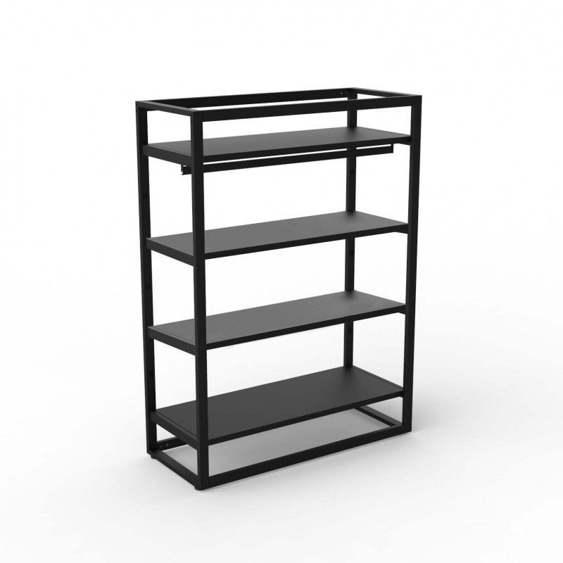 Black shop gondola with shelves and rod H145 x 106 x 45 : Mobilier shopping