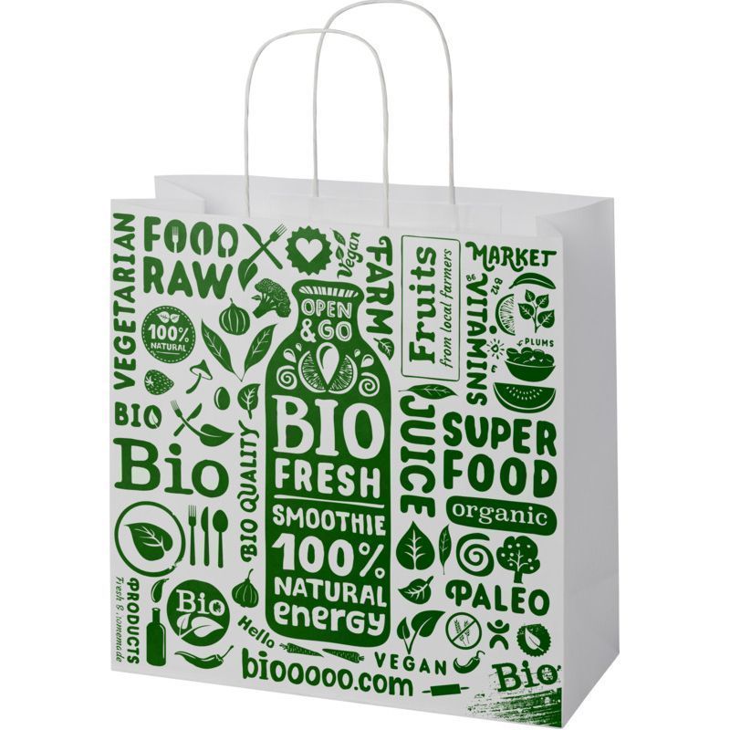 Bolsa de papel kraft personalizada con asas trenzadas de:
2 ... Bolsa de papel de 120 g con asas retorcidas 31x12x31cm : Tote bags