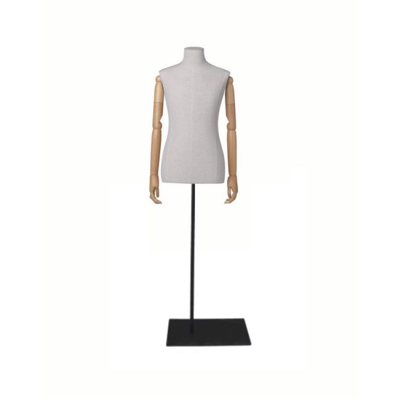 Buste en tissu masculin avec bras sur base rectangle : Bust shopping