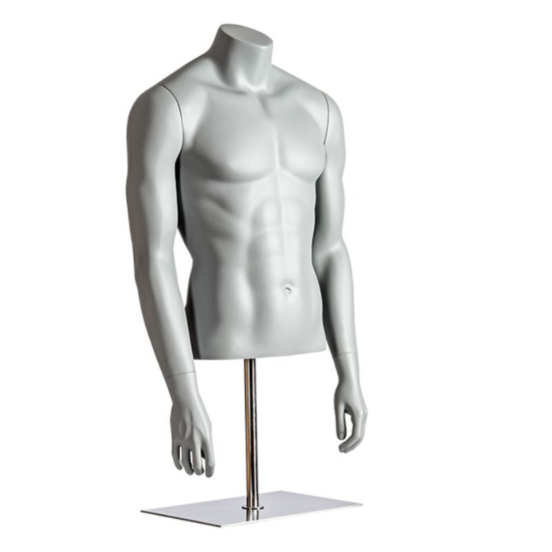 Buste mannequin homme sport gris avec bras : Bust shopping