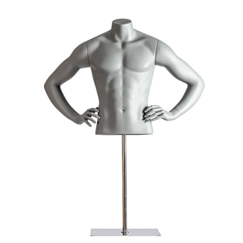 Buste mannequin homme sport gris avec mains sur hanches : Bust shopping