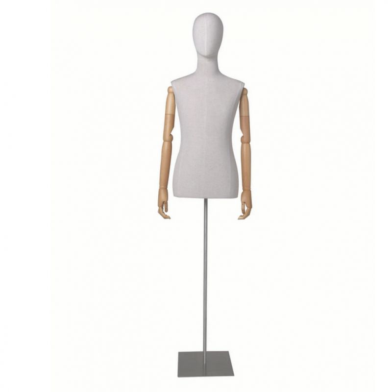 Busto hombre de tela lino con brazos de madera y cabeza : Bust shopping