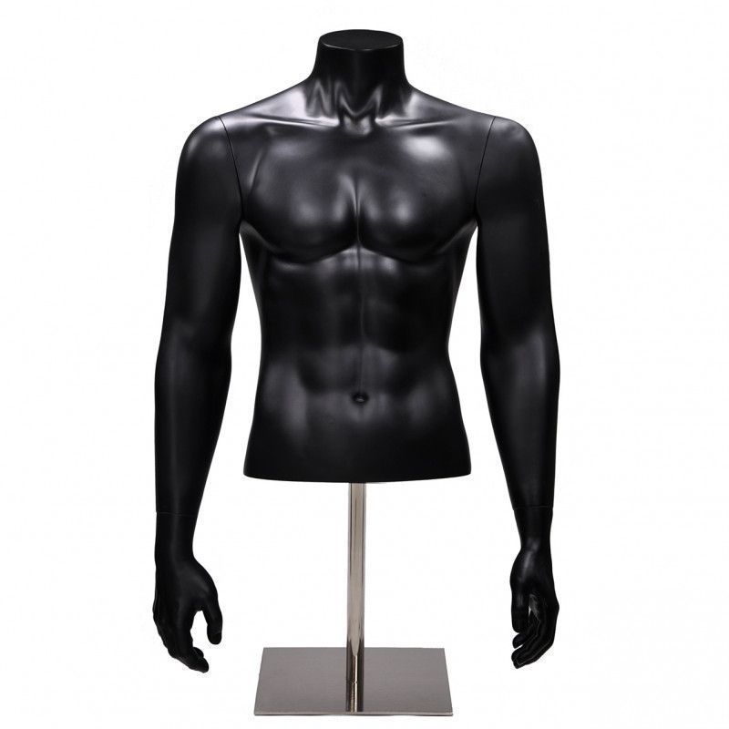 Questo mezzo busto di manichino da uomo, leggero e resistente ... Busto uomo con base e braccio nero : Bust shopping