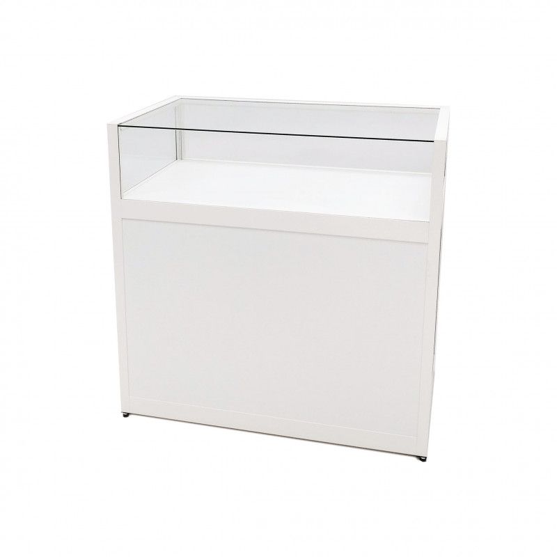 Comptoir classique blanc avec vitrine 100 cm : Mobilier shopping