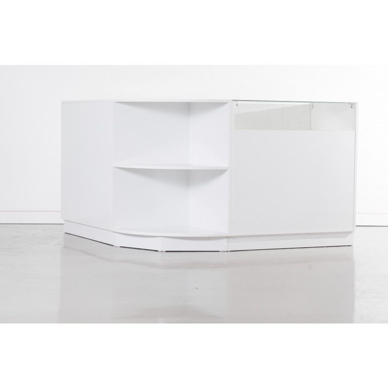 Comptoir d&#039;angle blanc avec tiroir &agrave; glissi&egrave;res : Mannequins vitrine
