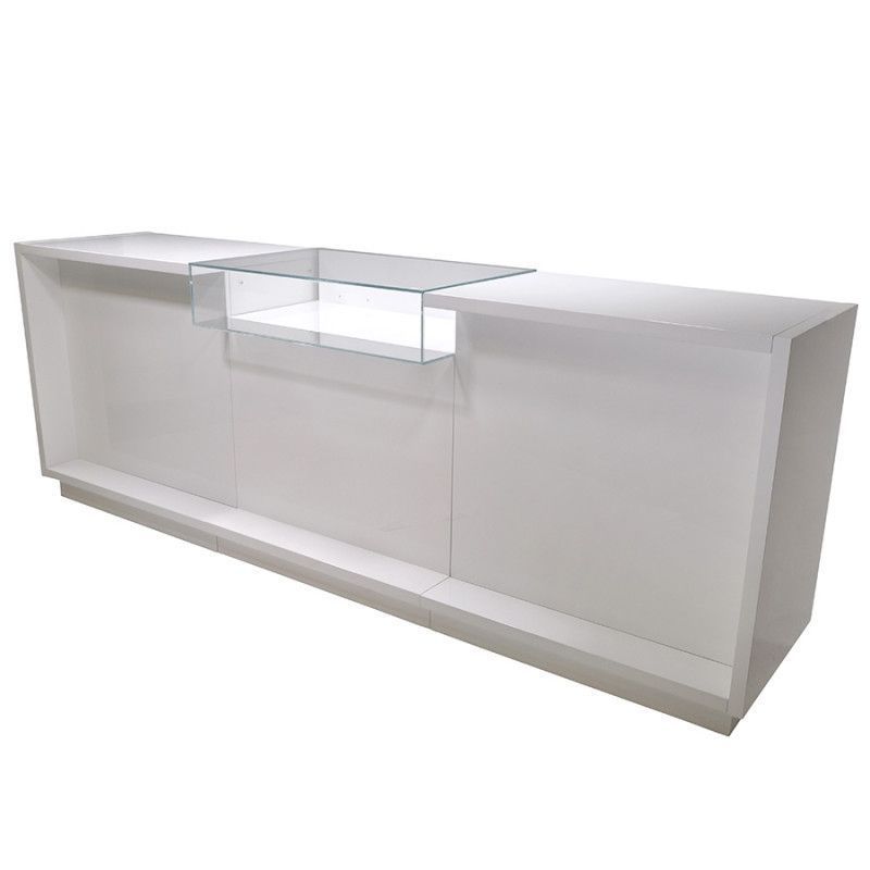 Comptoir magasin en bois blanc brillant 278cm : Mannequins vitrine