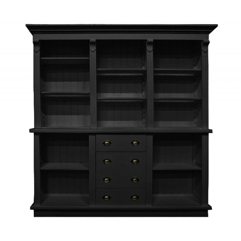 Comptoir noir de 200 cm de large avec armoire &agrave; tiroirs : Mobilier shopping