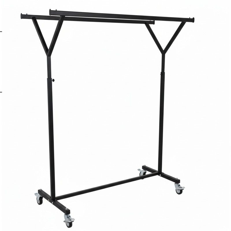 Double black clothing rack on wheels 150-220cm : Portants shopping