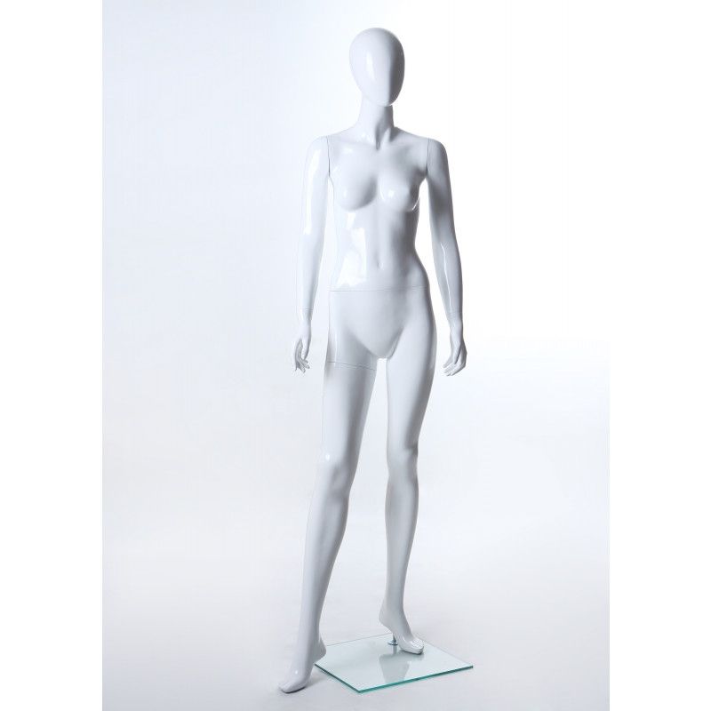 Faceless female window mannequin white glolssy : Mannequins vitrine