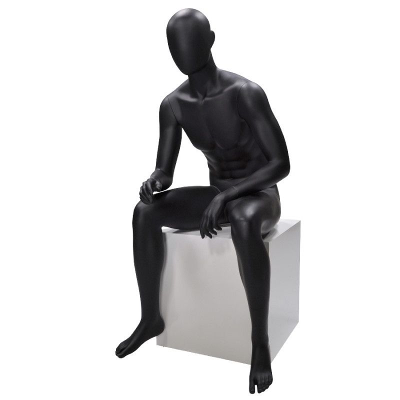 Faceless seatead black male mannequin : Mannequins vitrine