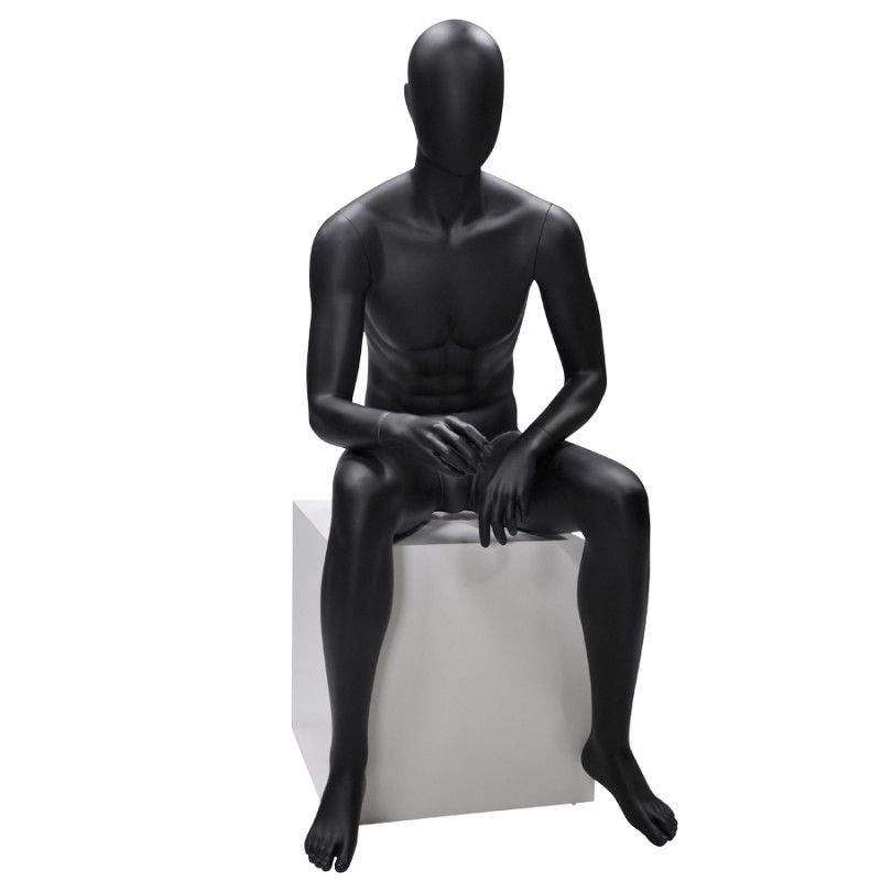 Image 1 : Faceless seated male mannequin - black ...