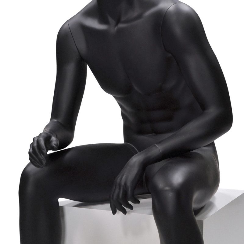 Image 3 : Faceless seated male mannequin - black ...