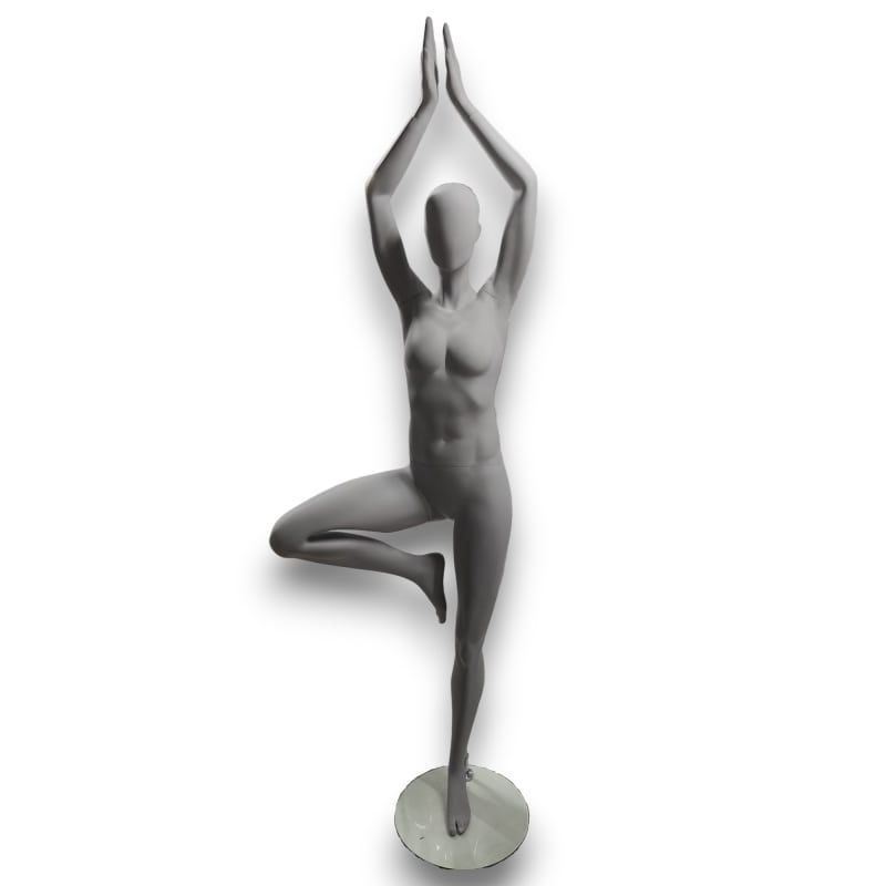 Female abstract yoga display mannequin grey : Mannequins vitrine
