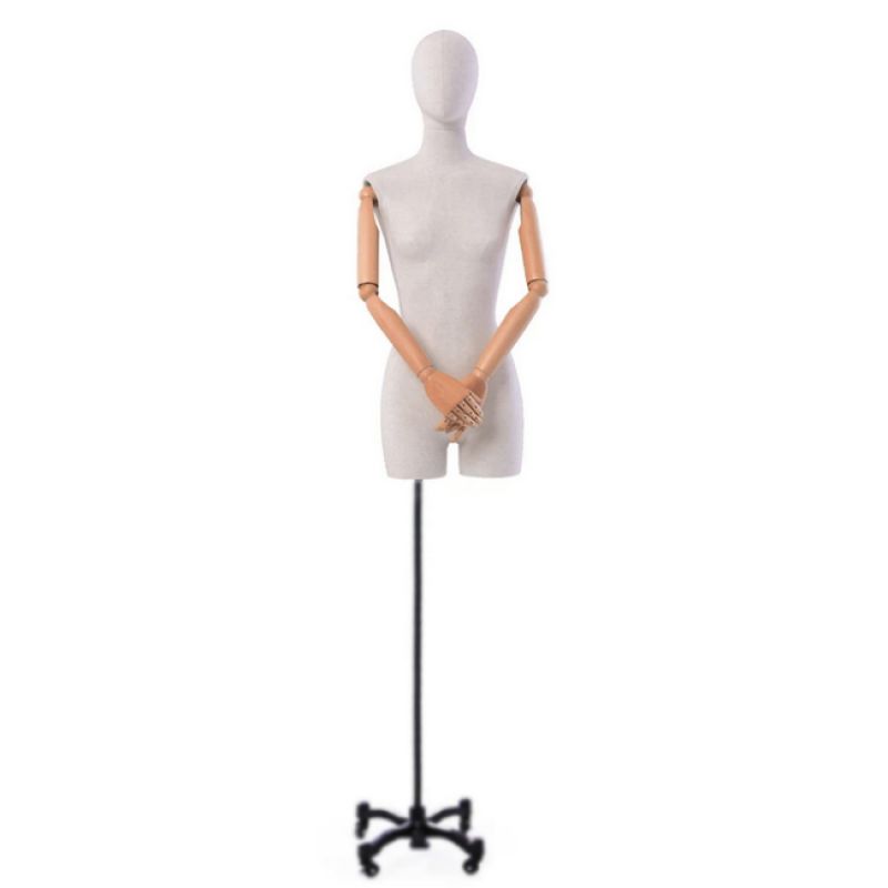 Female fabric bust with head and arms on castor base : Bust shopping