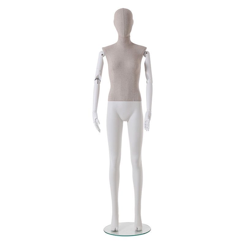 Female mannequin linen finish with wooden arms : Mannequins vitrine