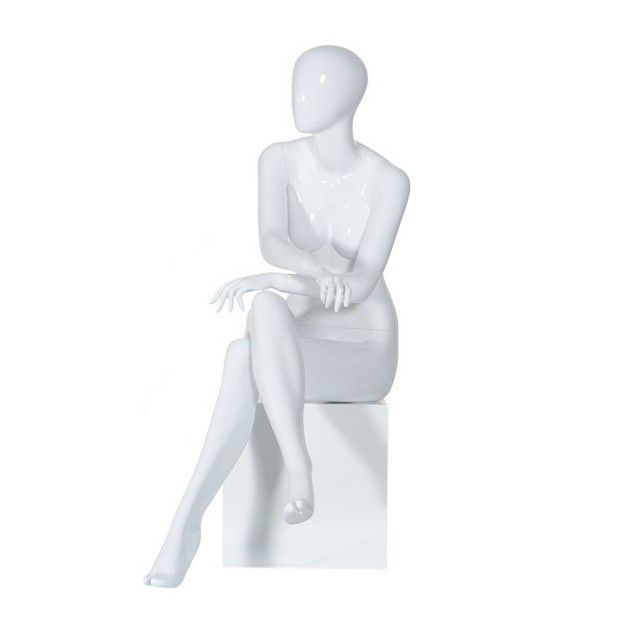 Female window mannequin seated abstract white : Mannequins vitrine