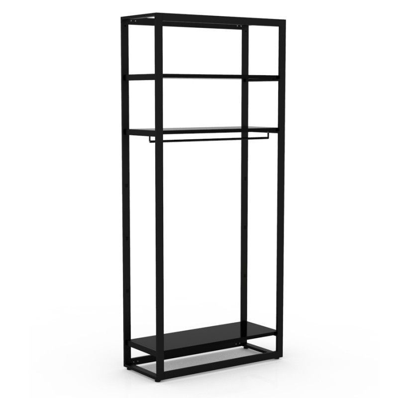 Gondola for clothes with black shelves H240 x 108 x 45 : Presentoirs shopping