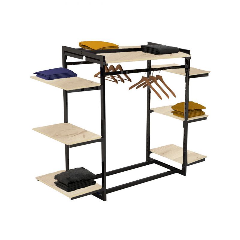 Gondole en ch&ecirc;ne clair avec &eacute;tag&egrave;res modulables : Mobilier shopping