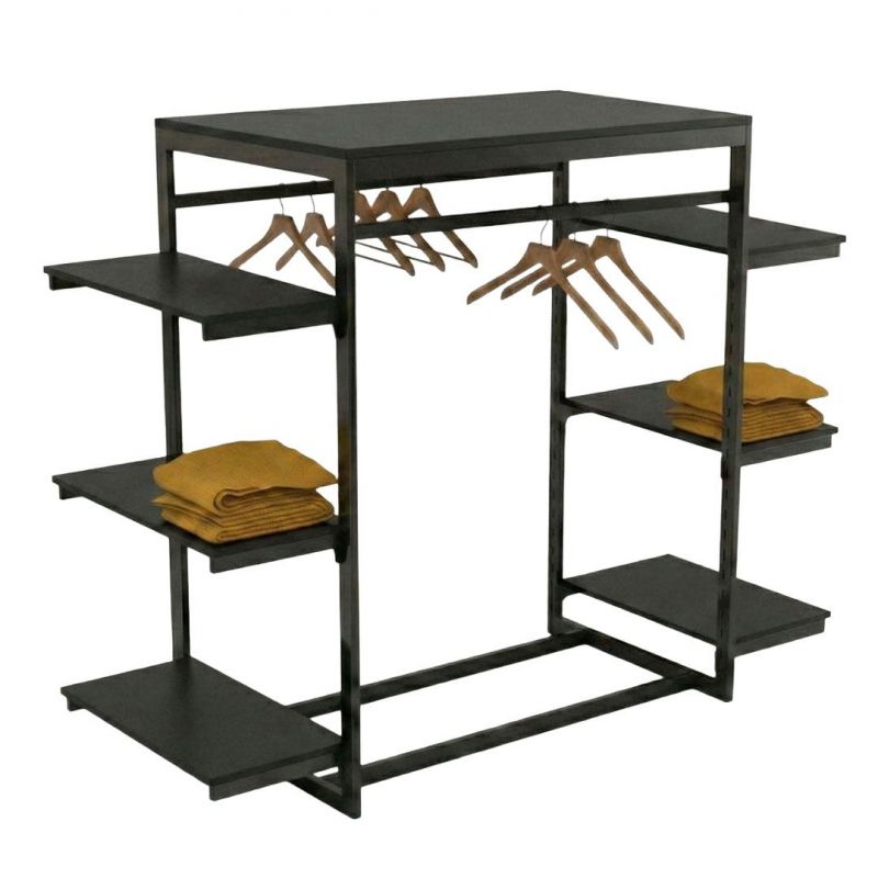 Gondole magasin noir avec &eacute;tag&egrave;re H 140 X 104 X 69 CM : Presentoirs shopping