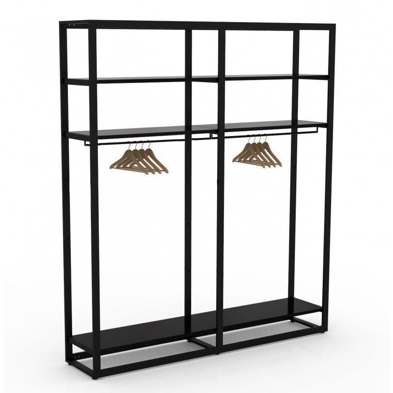 Gondole vetement metal noire - H 240 x  210 x 45 cm : Mobilier shopping