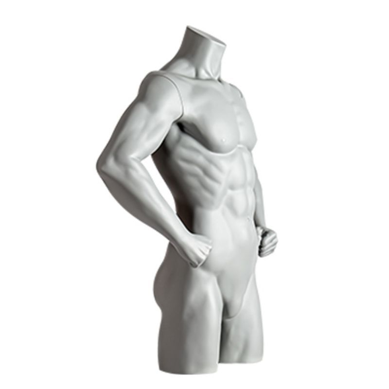 Grey male mannequin bust with fists on hips : Bust shopping