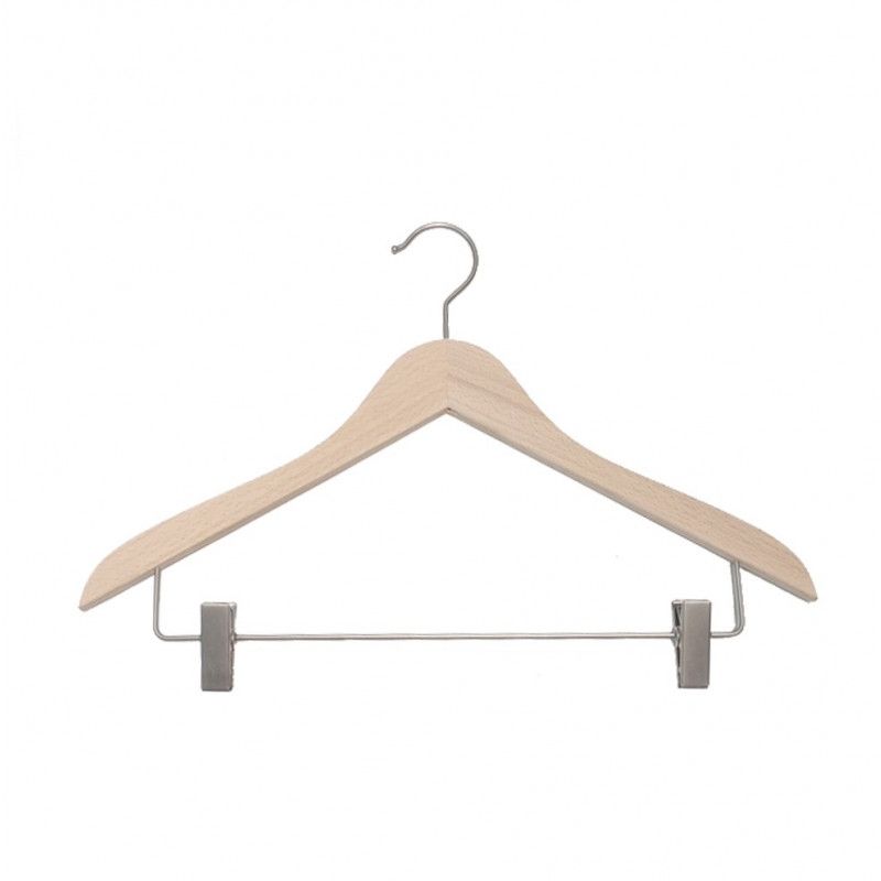 Set of 10 hangers raw wood 44 cm with clips : Cintres magasin