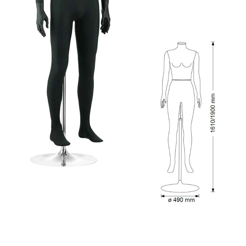 Headless female mannequin with dark gray fabric