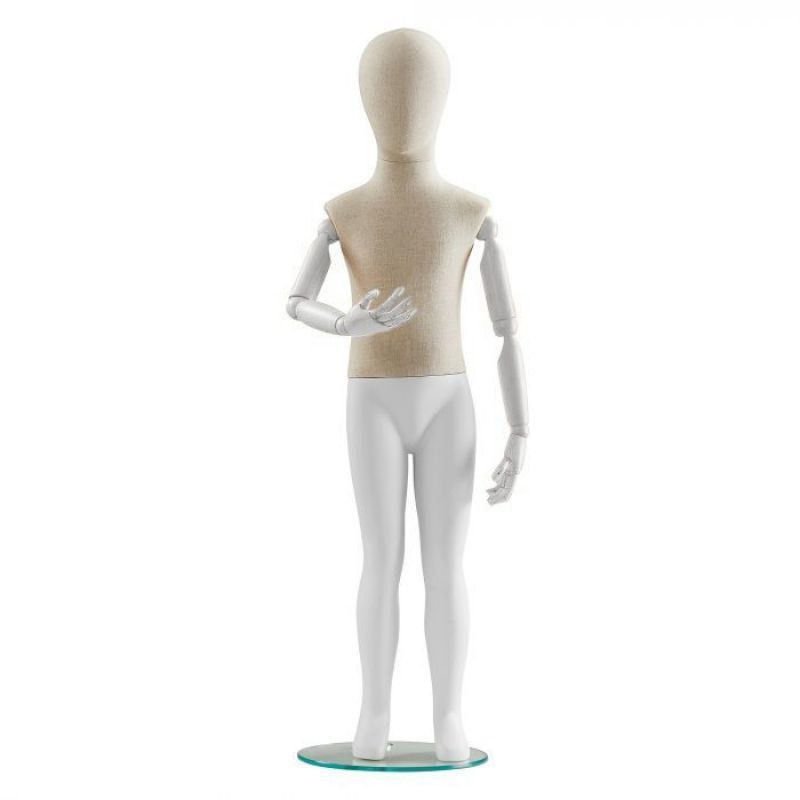 Kinder-Schaufensterpuppe Stoffkorper Holzarmen 113cm : Mannequins vitrine