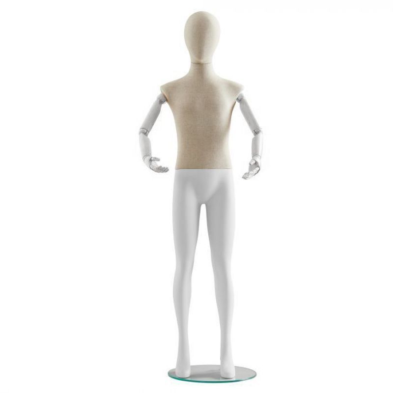 Kinder-Schaufensterpuppe Stoffkorper Holzarmen 155cm : Mannequins vitrine