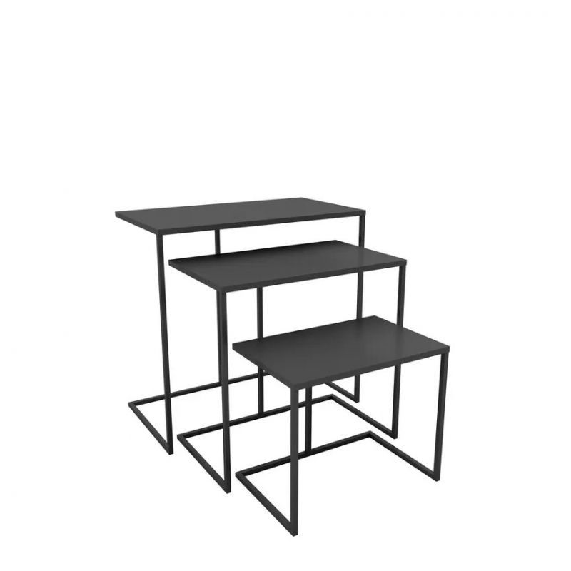Kit 3 tables gigognes en m&eacute;tal noir : Mobilier shopping
