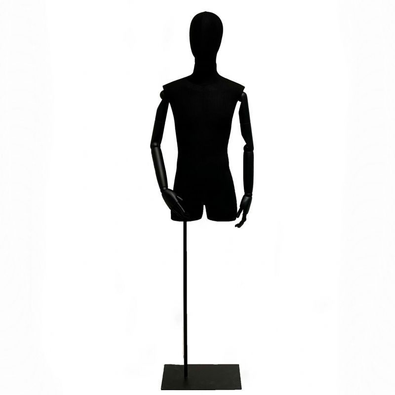 Male bust in black fabric, black wood arms metal base : Bust shopping